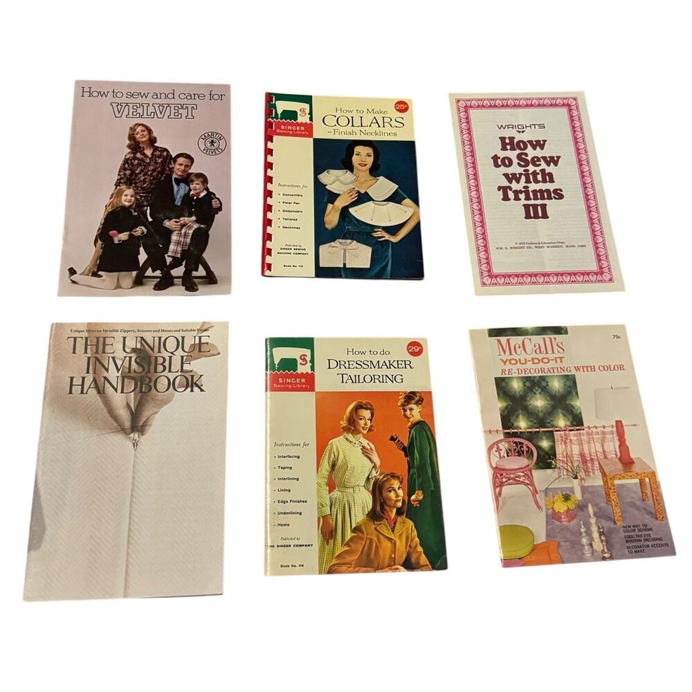 VTG Sewing Booklets Lot (6) Dressmaking Collars‎ Velvet Singer McCall’s Patterns
